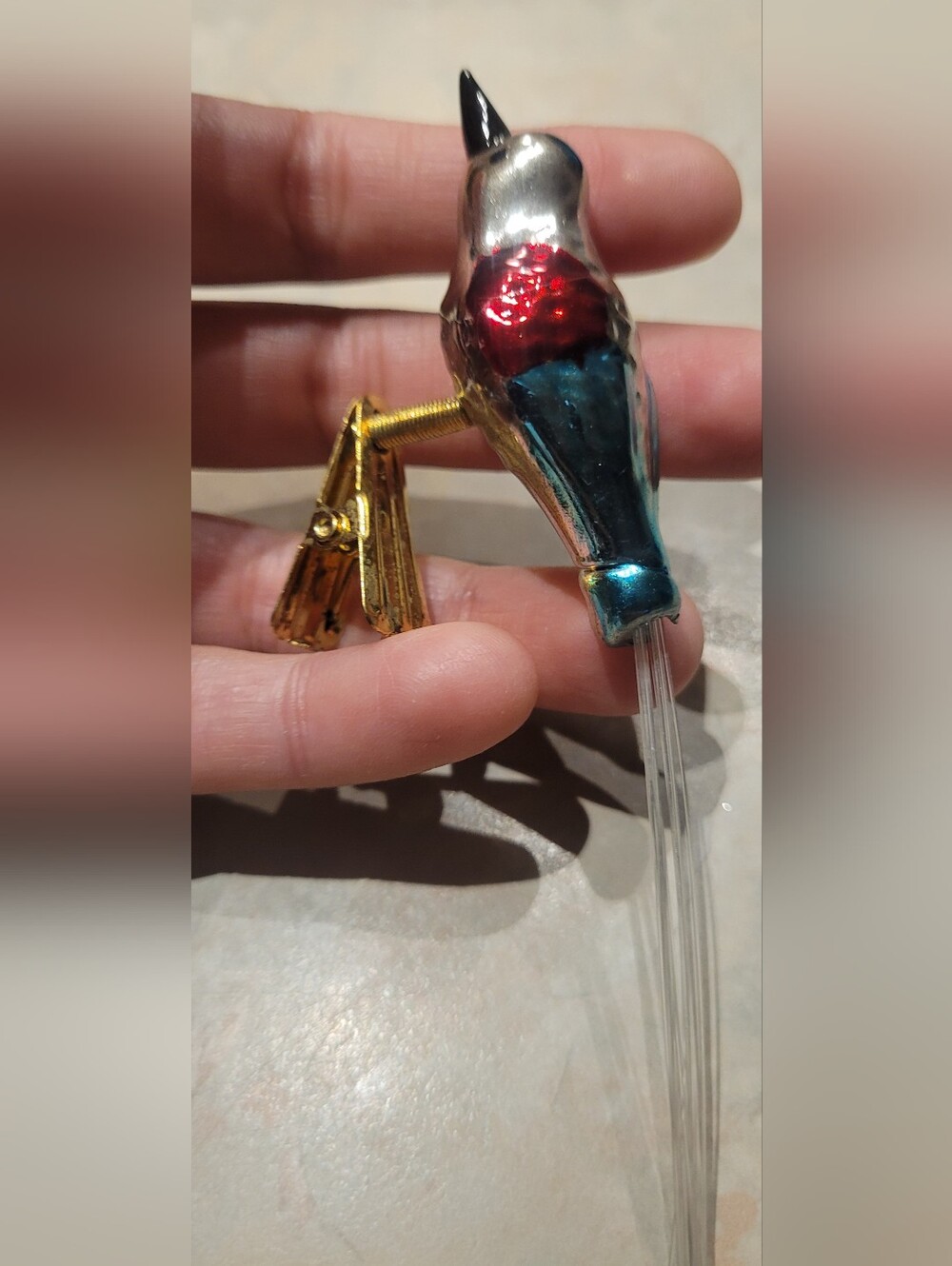 Kurt Adler Glass Hummingbird Clip Ornament in Red and Teal